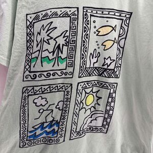 Vintage L.A. Chic Graphic Shirt Size Medium Blue Pen Mark Bleach Spot on Back